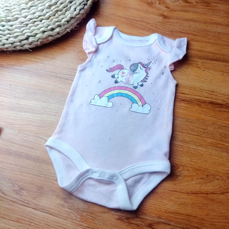 Bodysuit cho bé gái sơ sinh 0-9m BON BEBE ngắn tay màu trắng hồng Body chip newborn xuất dư cho bé Áo liền quần bé gái