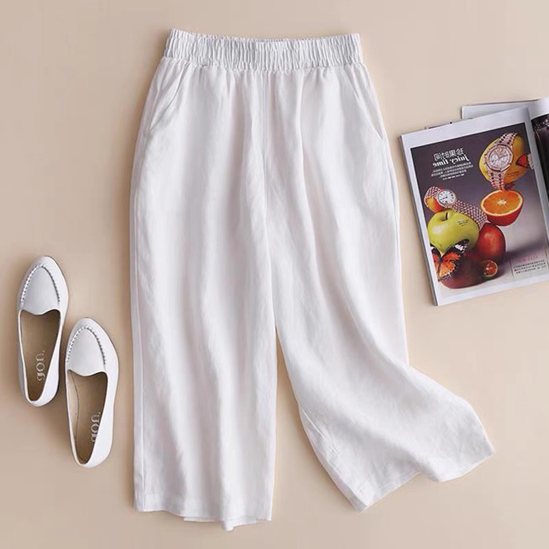 Quần ống rộng Linen lưng thun cao cấp _ Quần lửng nữ mặc ở nhà bigsize 92 kg cân QX23