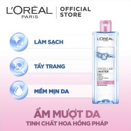 [ TẶNG BÔNG TẨY TRANG 40 MIẾNG ] Dưỡng Ẩm .Nước tẩy trang cho mọi loại da L'Oreal Paris 3-in-1 Micellar Water 400ml | BigBuy360 - bigbuy360.vn