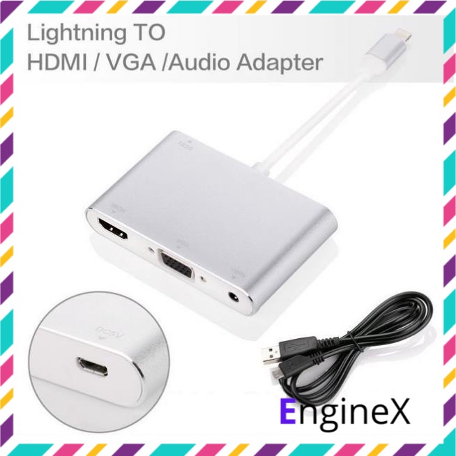 Cáp nối iPhone với đầu dây HDMI hoặc VGA Lightning to HDMI và VGA Audio để xem máy chiếu tivi cáp HDMI cho iphone