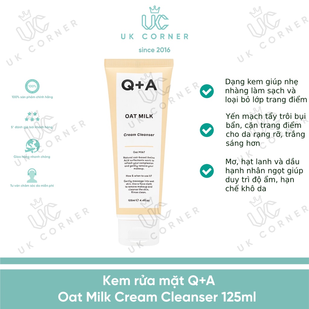 Kem rửa mặt Q+A Oat Milk Cream Cleanser 125ml