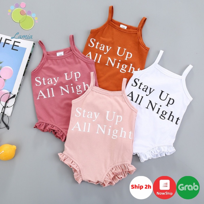 Bộ bodysuit 2 dây mùa hè viền bèo cách điệu cho bé gái sơ sinh Lamia 13BDS