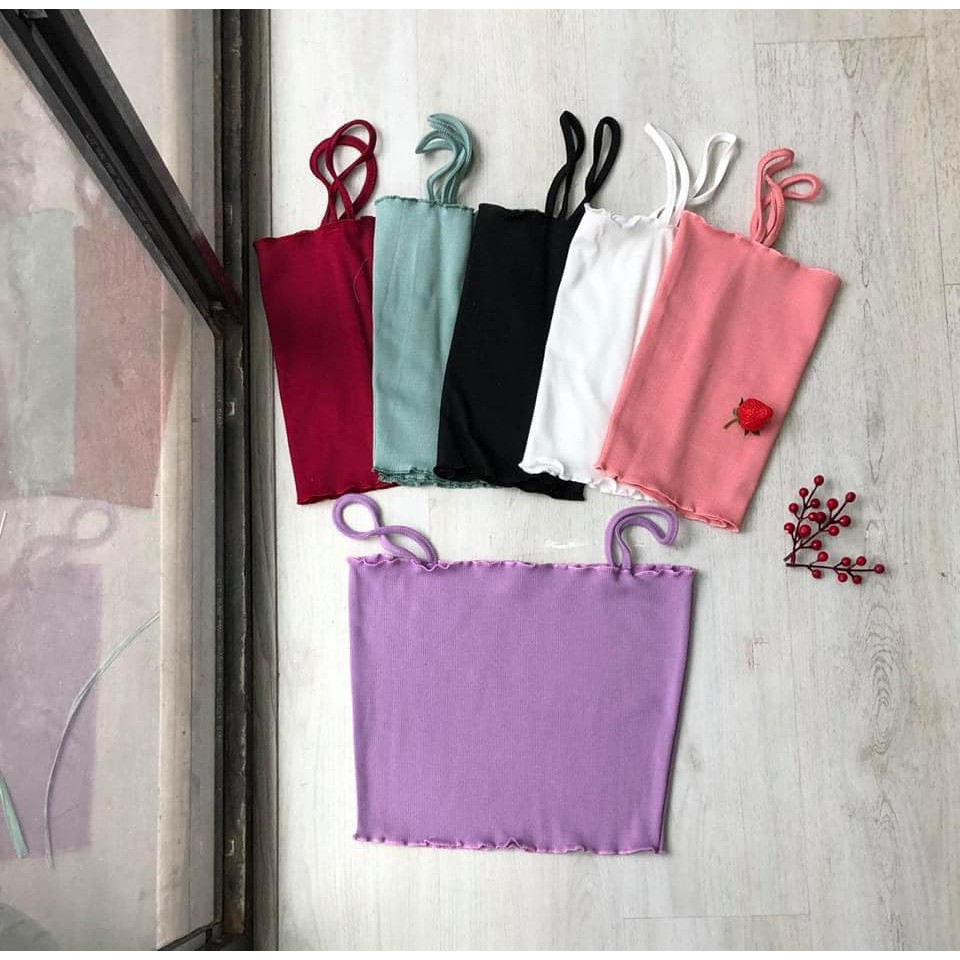 [HÀNG CÓ SẴN] Áo 2 dây quấn bèo body len tăm