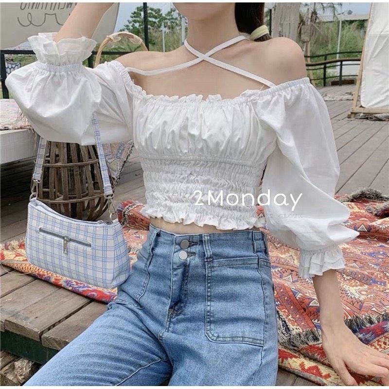 [Ảnh thật/Video] Áo croptop nàng thơ phong cách Hàn Quốc mặc được nhiều kiểu