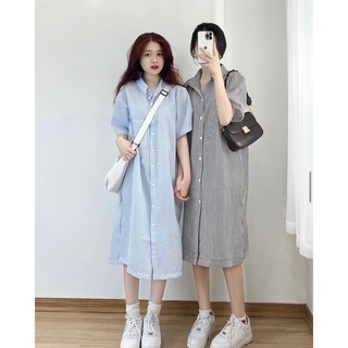 Đầm sơ mi sọc suông
