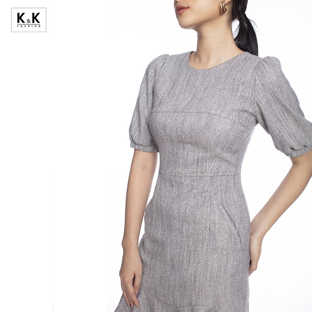 Váy Đầm Ôm Công Sở Dáng Đuôi Cá K&K Fashion KK106-11 Đầm Đơn Sắc Tay Lỡ Màu Xám, BigSize Cho Người Béo
