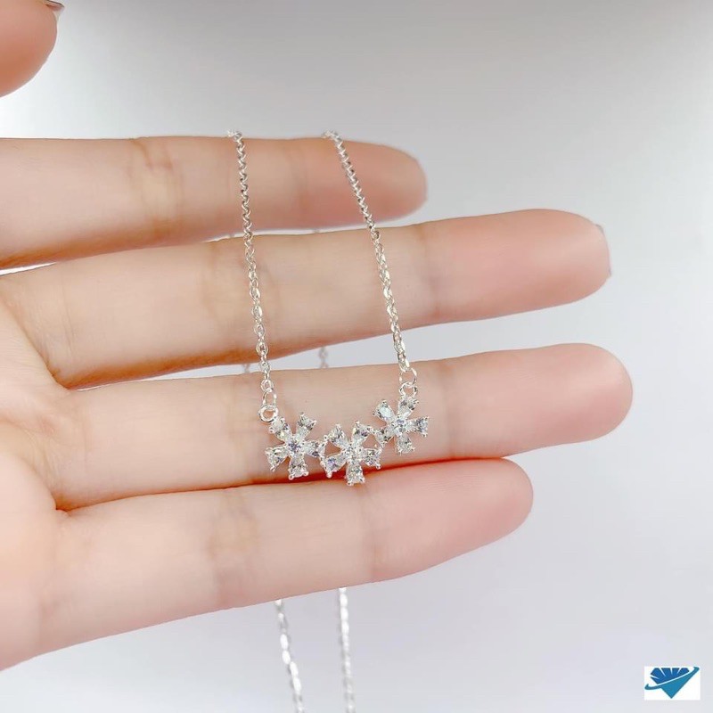 Dây chuyền nữ 3 bông hoa đính đá may mắn chuẩn bạc ta ( Ảnh thật )