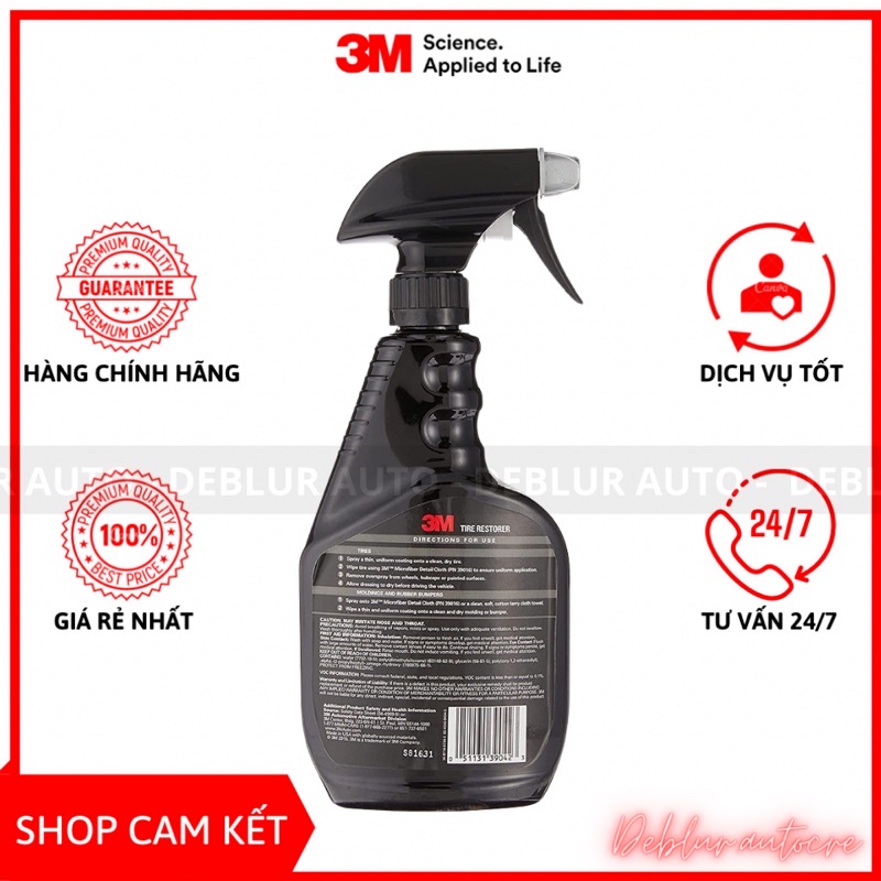 Chai xịt dưỡng lốp ô tô, phục hồi vỏ xe cao su 3M Tire Restorer 39042
