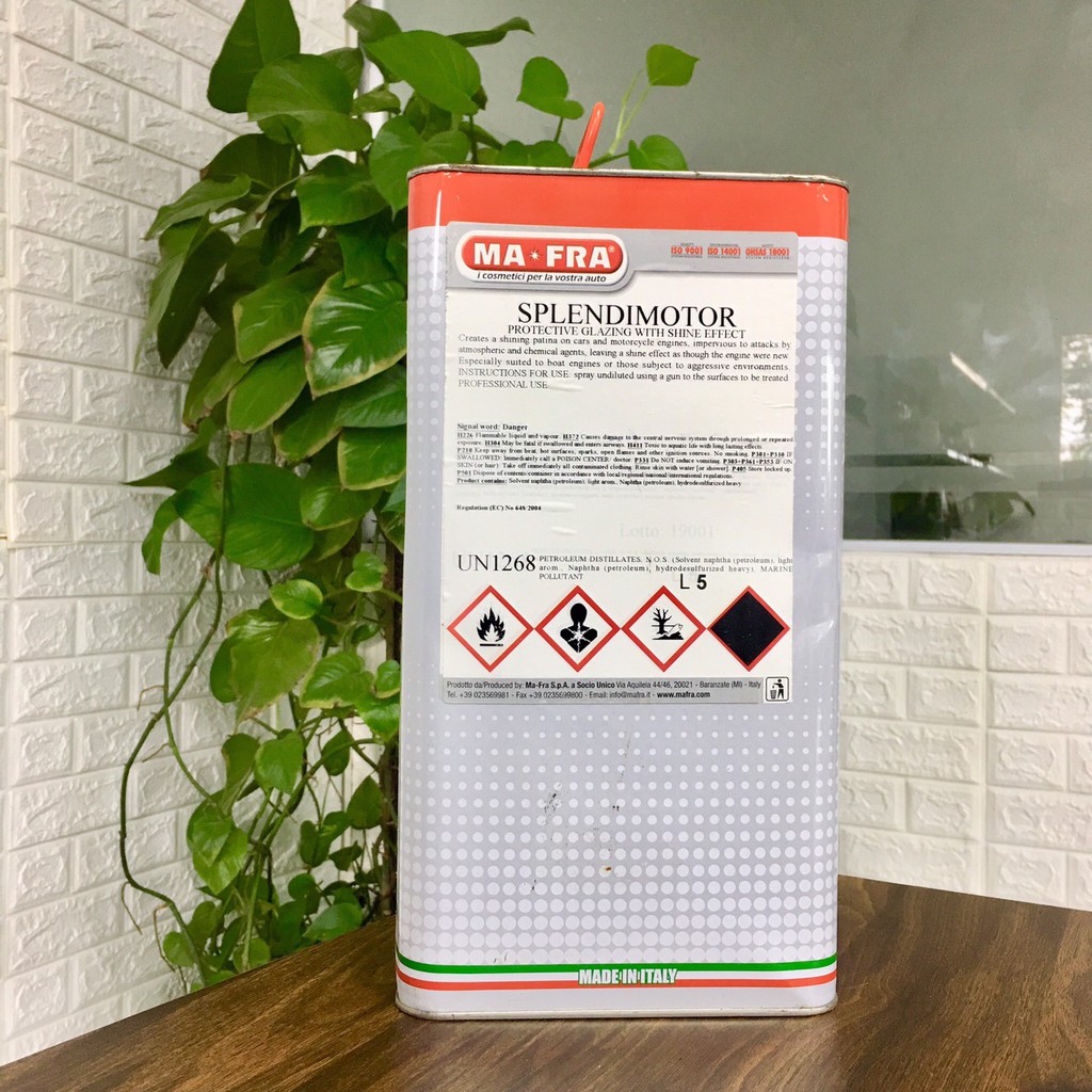 Hóa chất dưỡng khoang máy động cơ ô tô Splendimotor 5L - Nhập khẩu chính hãng từ Mafra - ITALY