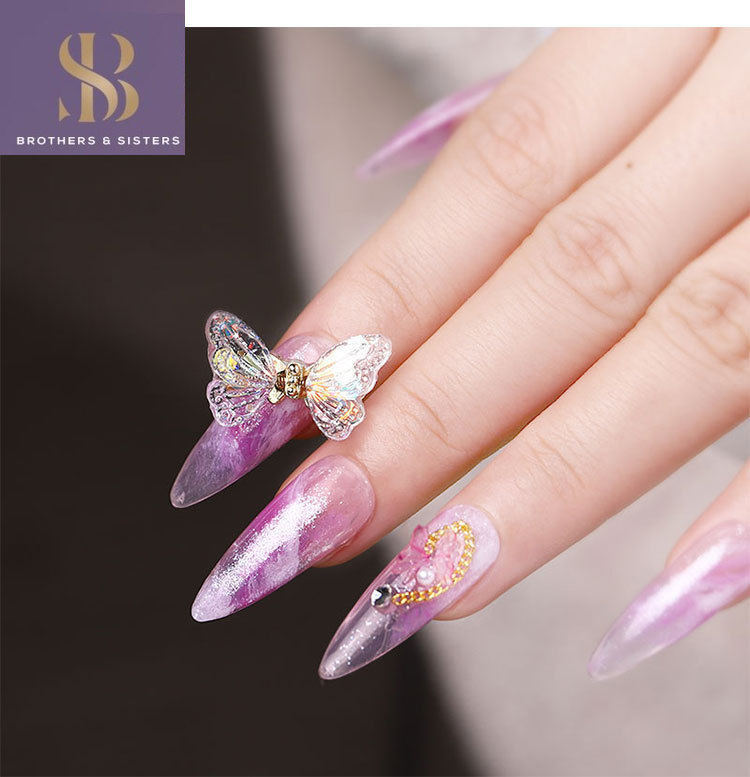 Đá trang trí móng tay nghệ thuật SUAKE hình bướm 3D bằng resin và kim loại đính zircon lấp lánh DIY cho salon