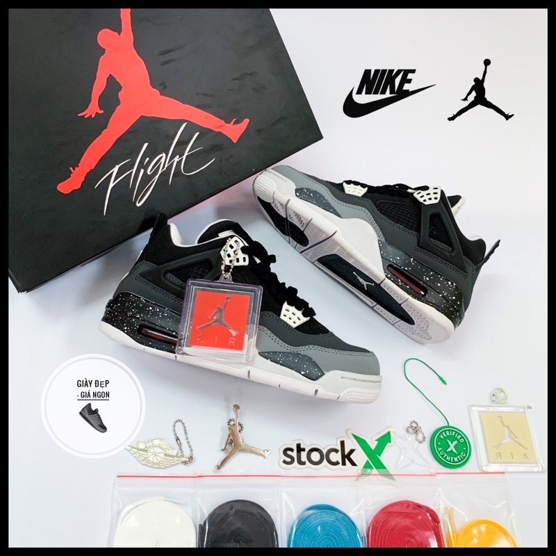 (Shop Giày Đẹp Giá Ngon) Giày Air Jordan 4 Black Grey + full box bill