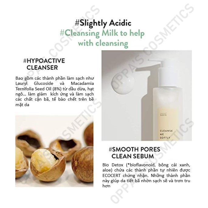 Sữa rửa mặt dịu nhẹ SIORIS - Cleanse Me Softly Milk Cleanser