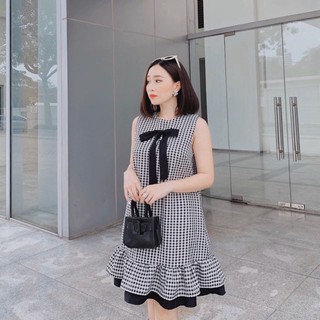 Đầm váy freesize caro nơ đen