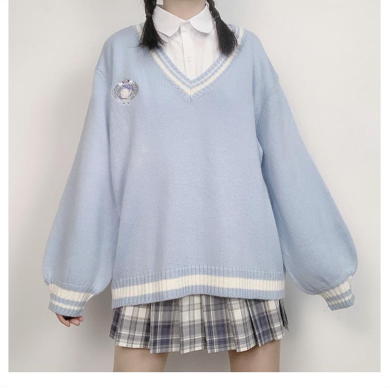 Bộ Đồ Đồng Phục Dệt Kim Cổ Chữ V Thêu Trang Trí Thiết Kế Mới Thời Trang Dành Cho Nữ