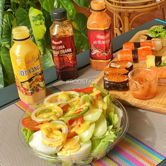 Combo nước chấm thịt nướng mù tạt Vàng Ong và chua Ngọt Rodstarz, sốt trộn mì, salad