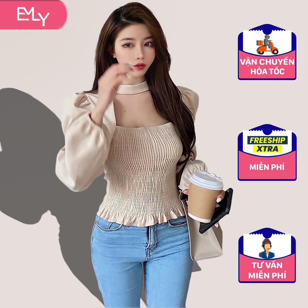 Áo sơ mi kiểu nữ tay dài Emilyshop ulzzang