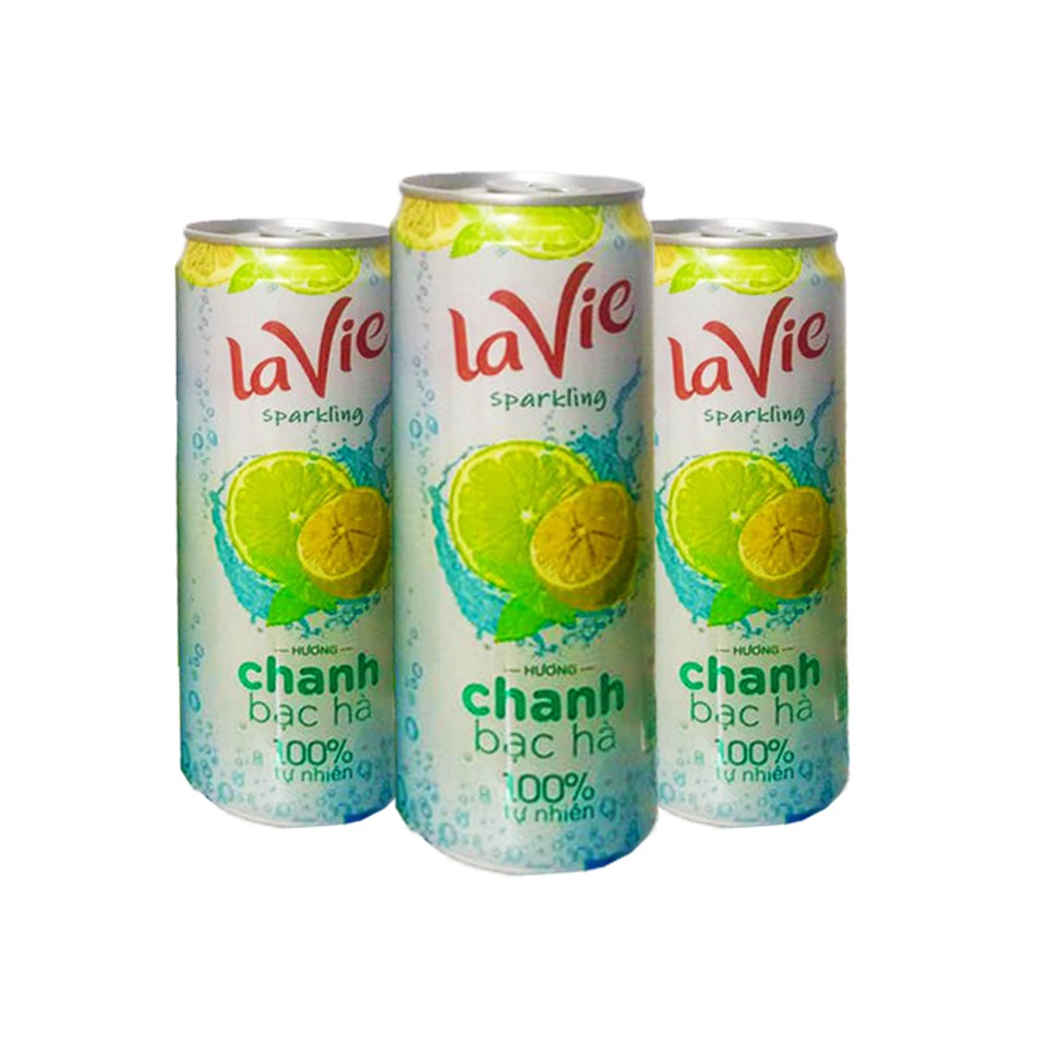 [ Yams Mart ] Combo 3 Nước Giải Khát Có Ga LaVie Sparkling Hương Chanh Bạc Hà Lon 330ML