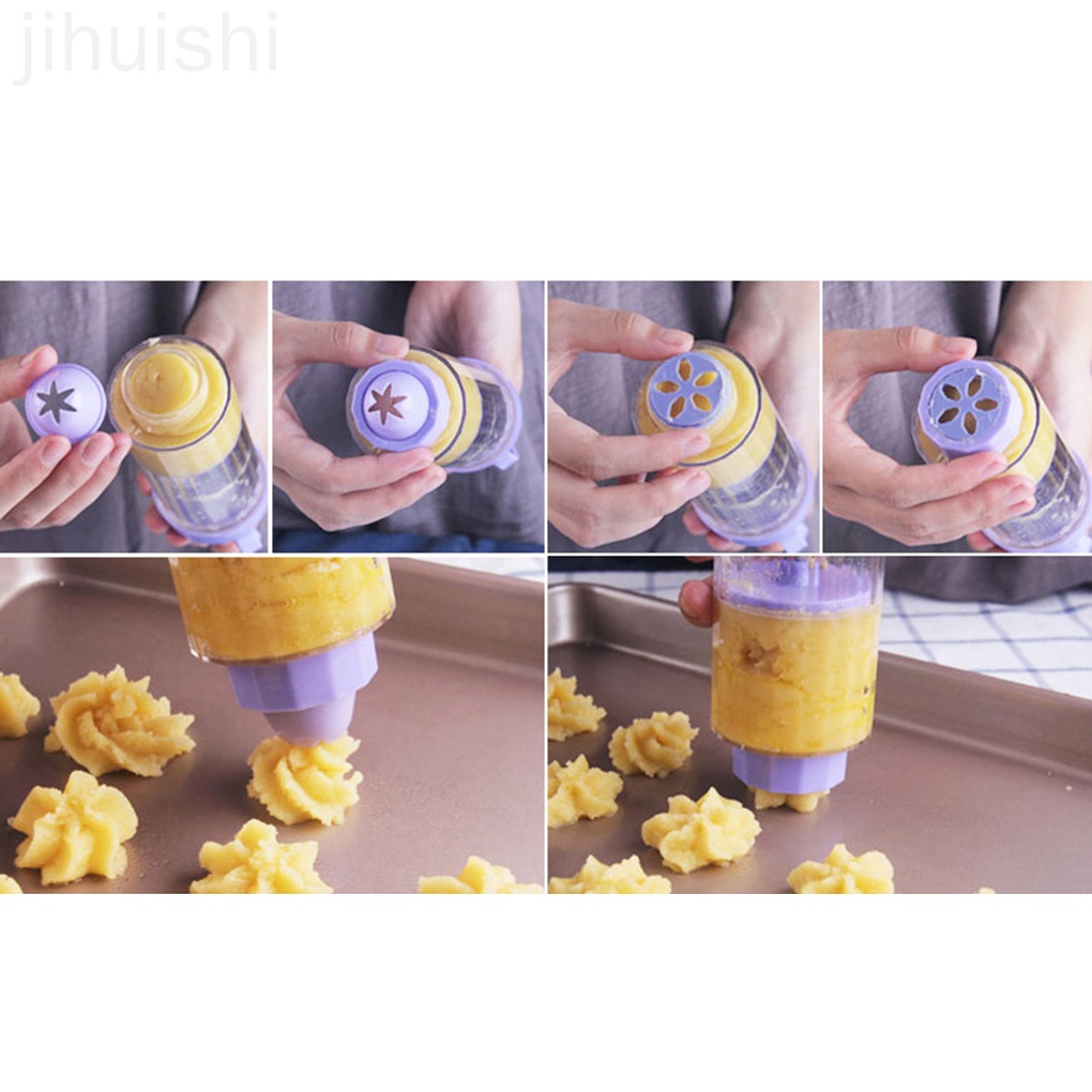 19pcs Cream Cake Making Maker Cookie Biscuit Pump Press Machine Flower Mouth Kitchen Mold Tools Set Random Flower Pattern jihuishi