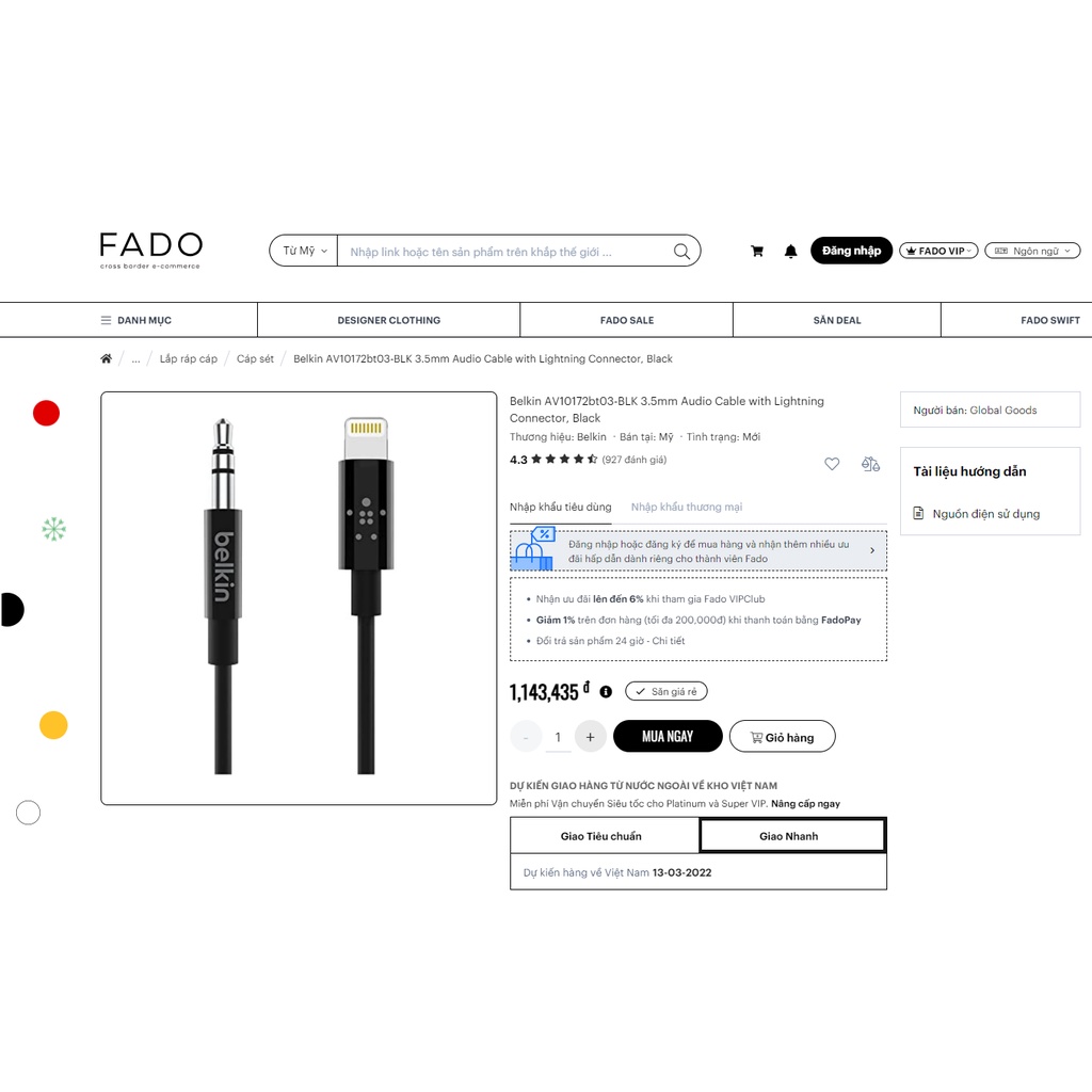 Cáp Belkin Chuyển Đổi Từ Lightning Sang AUX 3.5 - Hàng Chính Hãng - DAC - Mới 100% -Bảo Hành 12 tháng