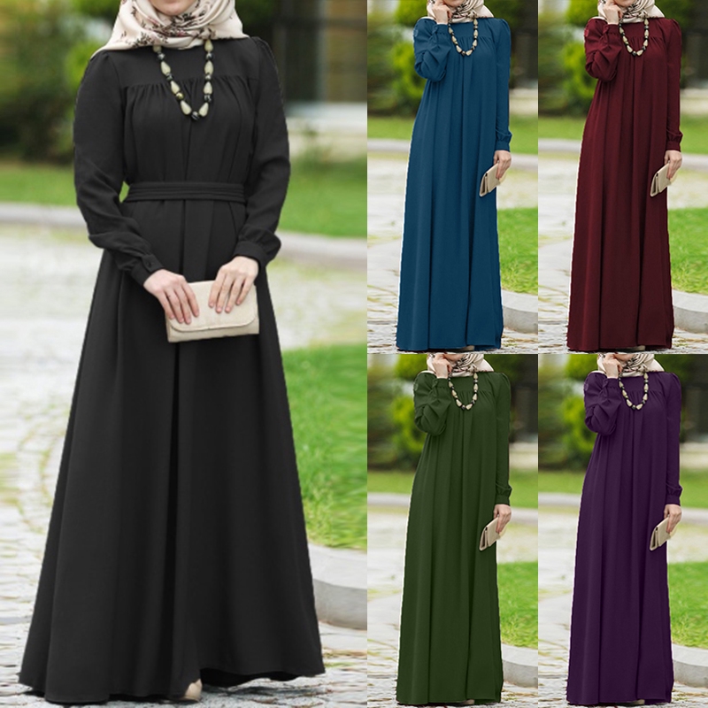 Đầm ZANZEA Maxi Tay Phồng Thời Trang Dành Cho Phụ Nữ Hồi Giáo