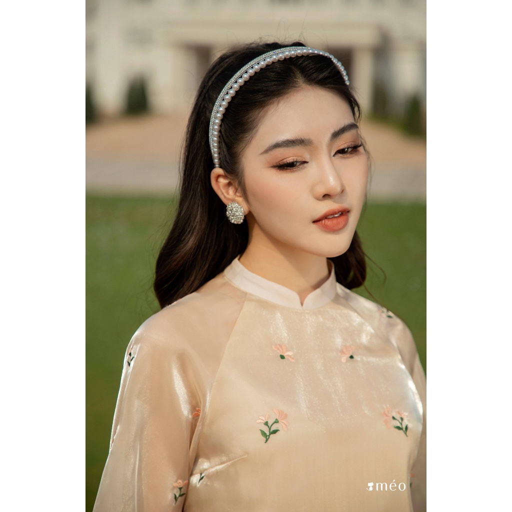 Áo dài thiết kế Méo shop vải lụa hoa thêu Khánh Mỹ, chưa bao gồm quần