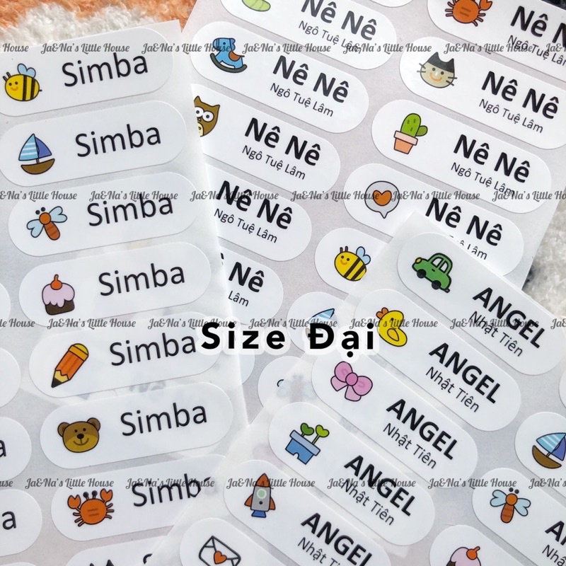 Sticker dán size lớn của Hàn Quốc, IN TÊN THEO YÊU CẦU, chống thấm nước, dán đồ dùng dụng cụ học tập.