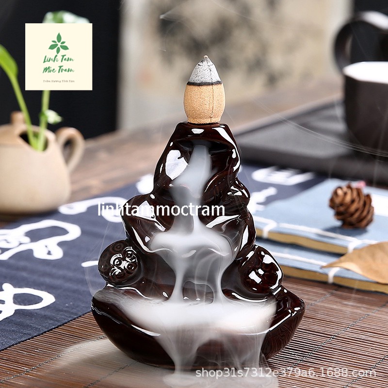 Thác khói trầm hương đế đặt nhang nụ nhang tăm gốm sứ tặng 1 nụ trầm