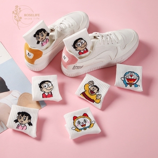 [Mã FASHIONCB194 giảm 10K đơn bất kỳ ] Đôi vớ cotton màu trắng họa tiết hoạt hình Doraemon sành điệu