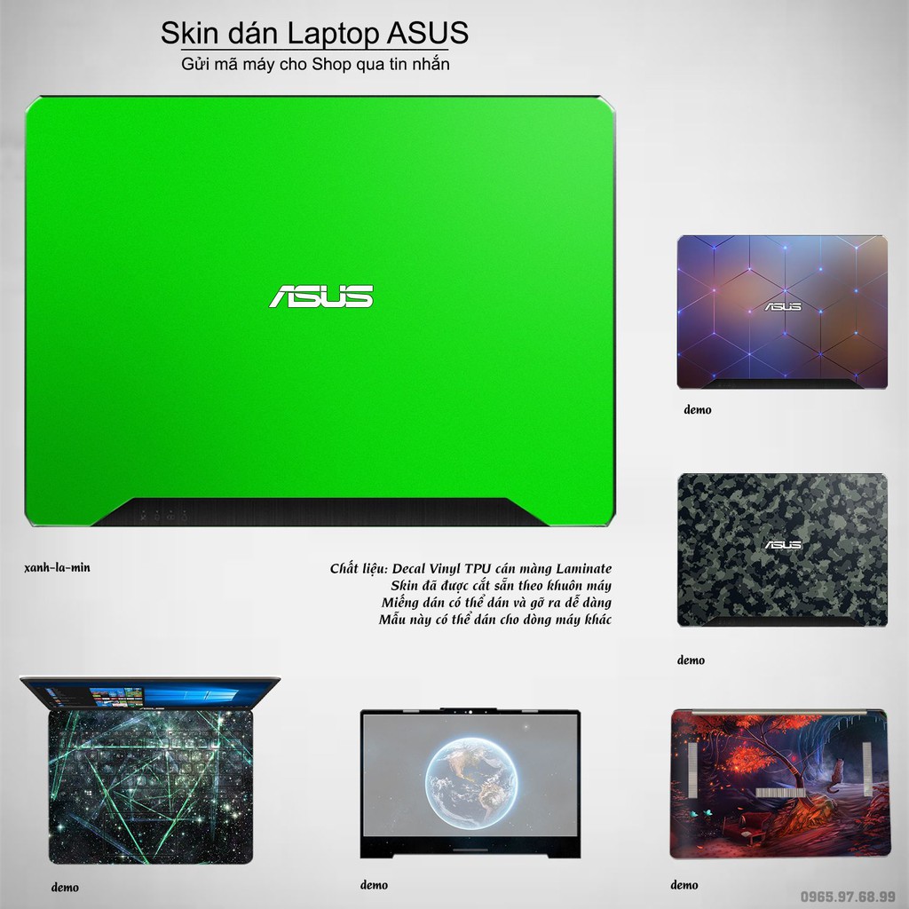 Skin dán Laptop Asus in màu xanh lá mịn (inbox mã máy cho Shop)
