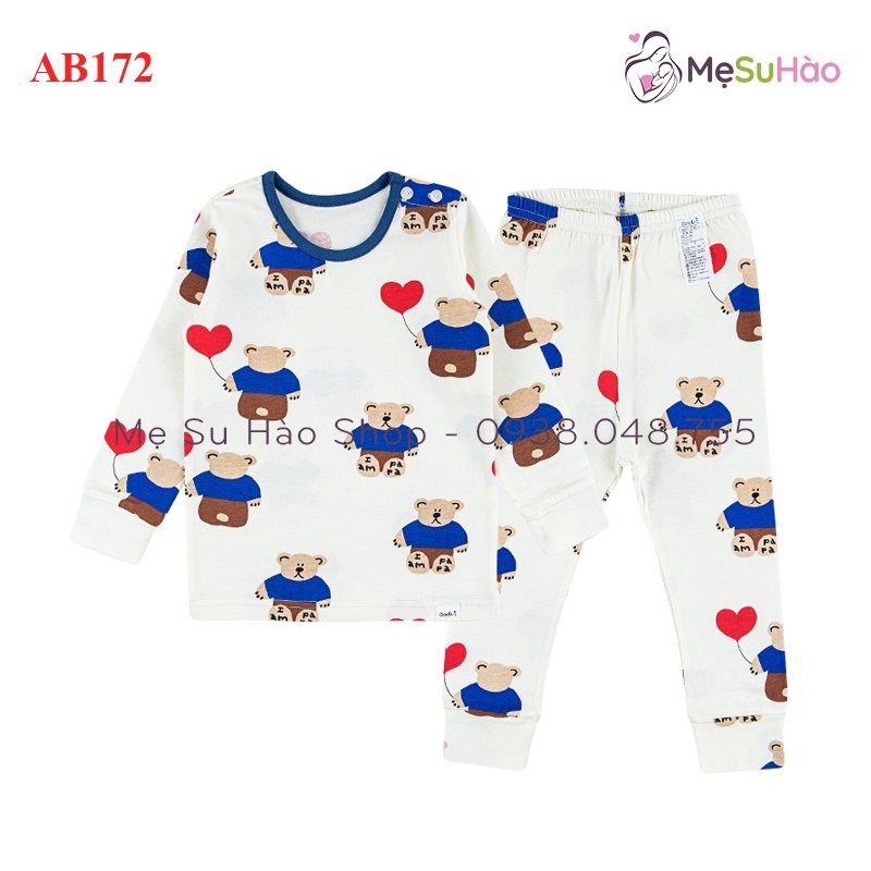 Bộ dài tay trẻ em thun Cotton mỏng mịn mẫu gấu cầm bong bóng Cordi-i nội địa Hàn Quốc mã AB172