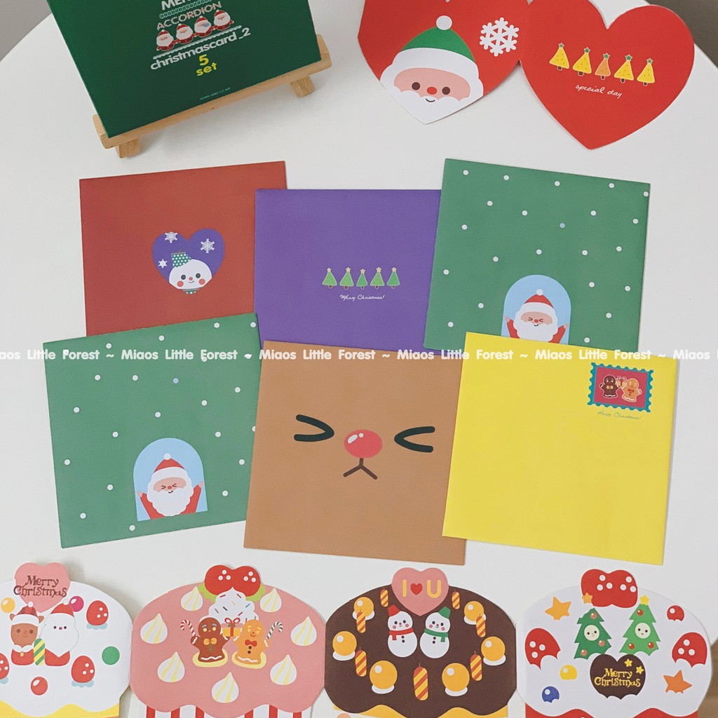 Thiệp Noel MIAO'S LITTLE FOREST set thiệp Giáng Sinh kèm bao thư sticker dán xinh xắn MOT236