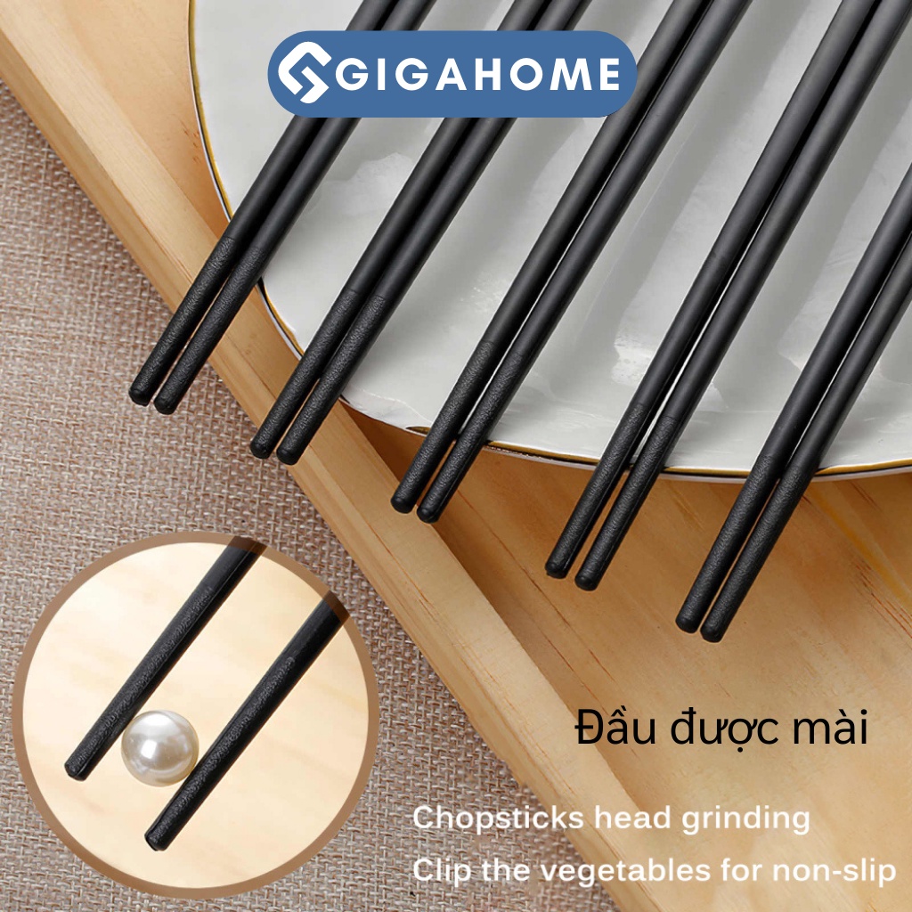 Set 10 Đôi Đũa Hợp Kim Mạ Vàng Cao Cấp Phong Cách Nhật Chống Trượt GIGAHOME 5343