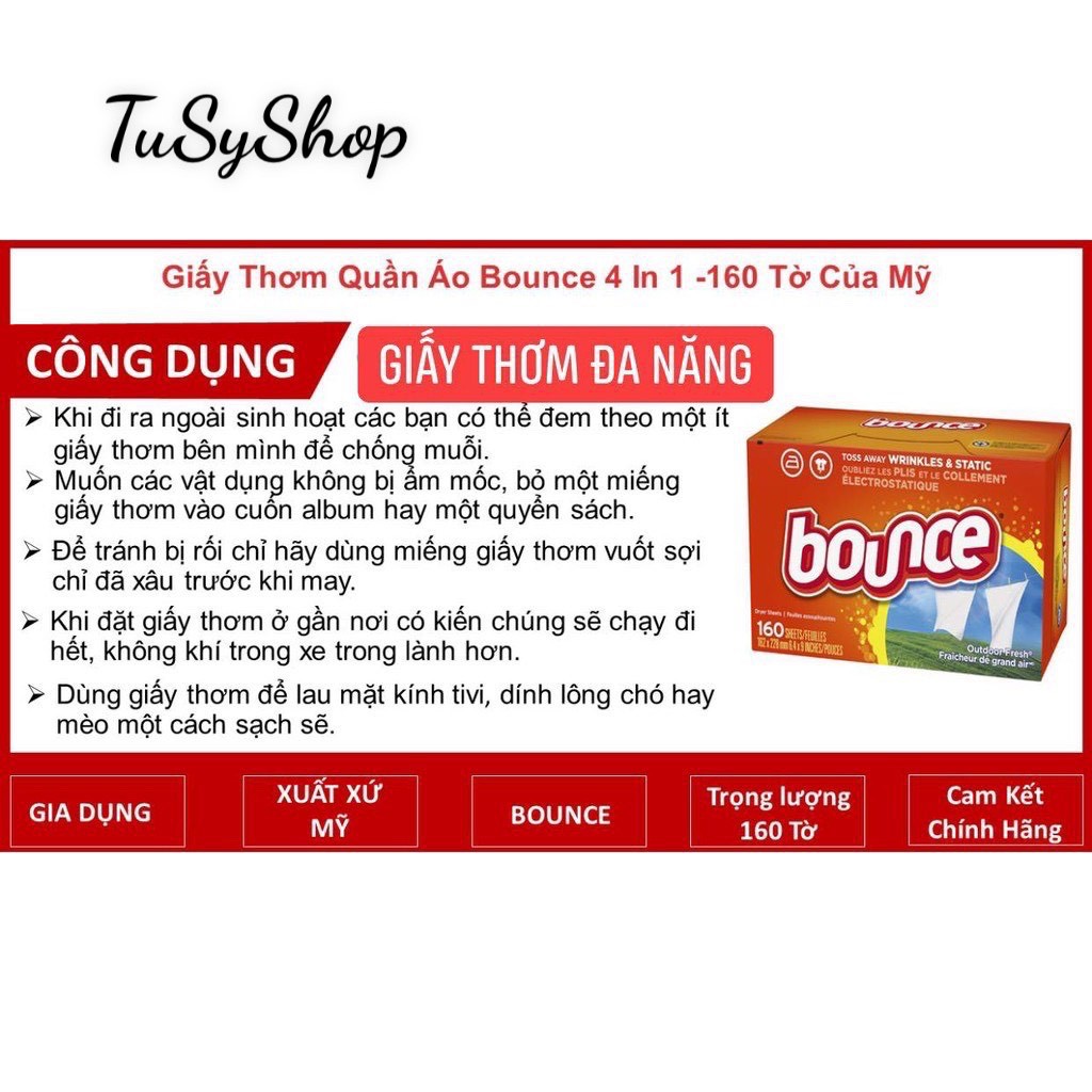 Giấy thơm quần áo Bounce của Mỹ - lẻ 1-10 tờ (mùi thơm như nước hoa)