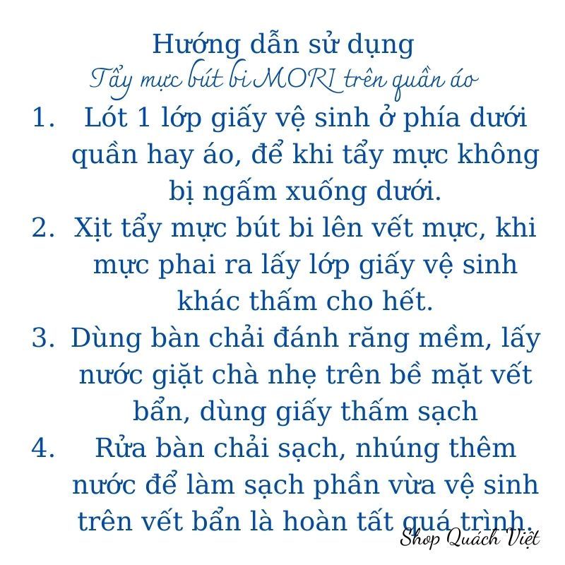 Tẩy mực bút bi MORI - TẨY SẠCH BAY MỰC TRÊN QUẦN ÁO, ĐỒ DA, chai 250ml