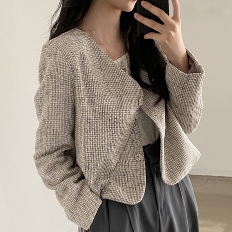 [SẴN] Áo khoác blazer dáng ngắn cá tính cho nữ dài tay công sở thanh lịch - Vest Dạ Màu Xám Sang Chảnh AO056