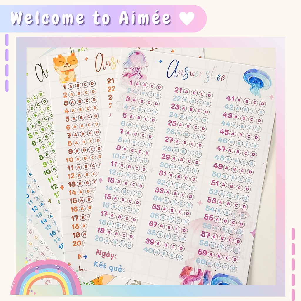 Set 8 Phiếu Điền Trắc Nghiệm Mini Dễ Thương - Answer sheet A6 | Aimée