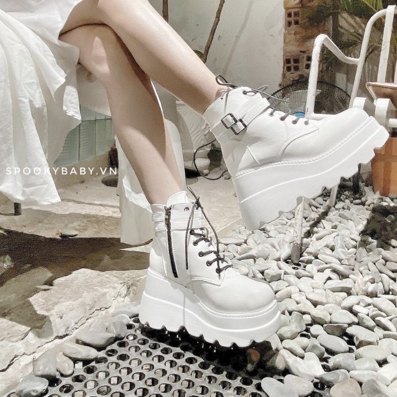 Bốt ulzzang đế cao 10cm màu trắng - White Trifle Platform Boot