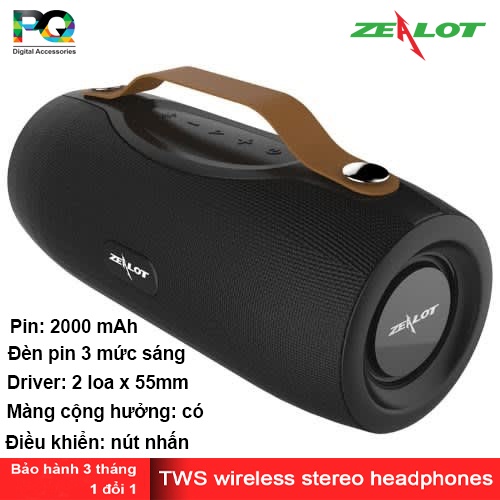 Loa Zealot S29 chính hãng. 2 loa đường kính 55mm. Đèn pin 3 chế độ. Pin 2000 mAh