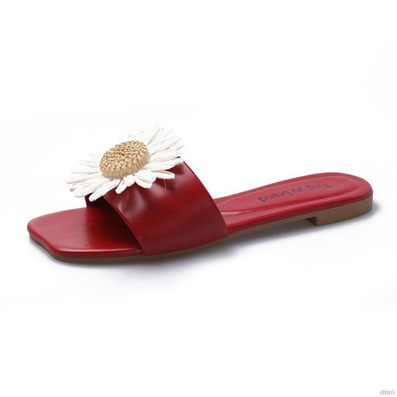 Korean Wild Sweet Temperament Wild Flat Bottom Flower Flip Flops Fashion Sandals And Slippers