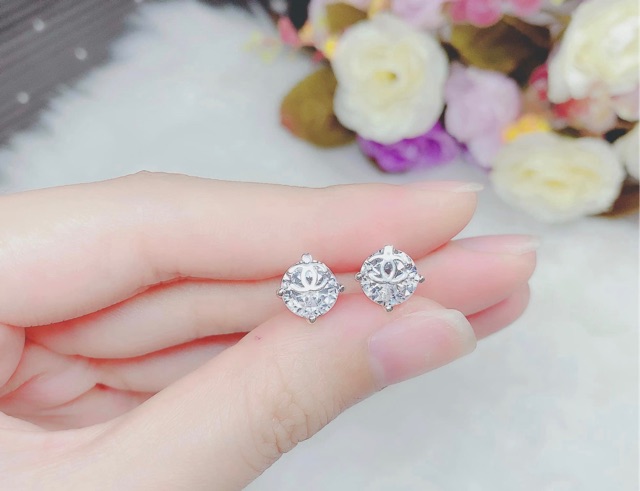 Bông tai chaner , tặng kèm hộp đựng , bông tai bạc
