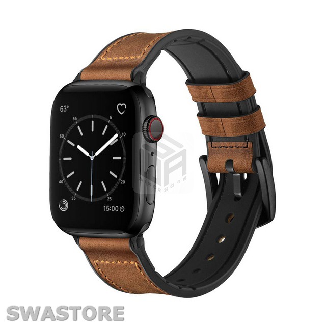 [Da thật] Dây da Apple Watch series 1/2/3/4/5 kiểu hybrid da lót silicon mát da tay, SWASTORE