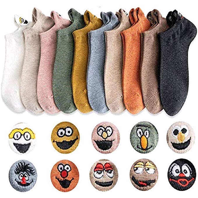 Vớ cotton cổ ngắn gót thêu hình cặp mắt dễ thương