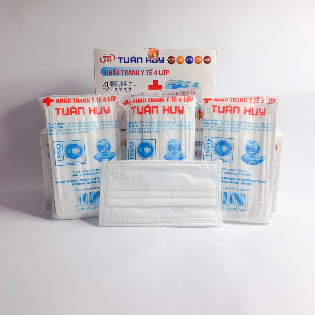 [Mã COSDAY giảm 8% đơn 150K] Khẩu trang y tế, Khẩu trang TUẤN HUY 4 lớp màu trắng, hộp 50c, hàng chính hãng #qmc | BigBuy360 - bigbuy360.vn