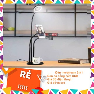 Giá Đỡ Điện Thoại, Micro Thu âm Livestream, Đa Năng 3 in 1 Tích Hợp Đèn Led Trợ Sáng Quay Video ( Ảnh Thật )
