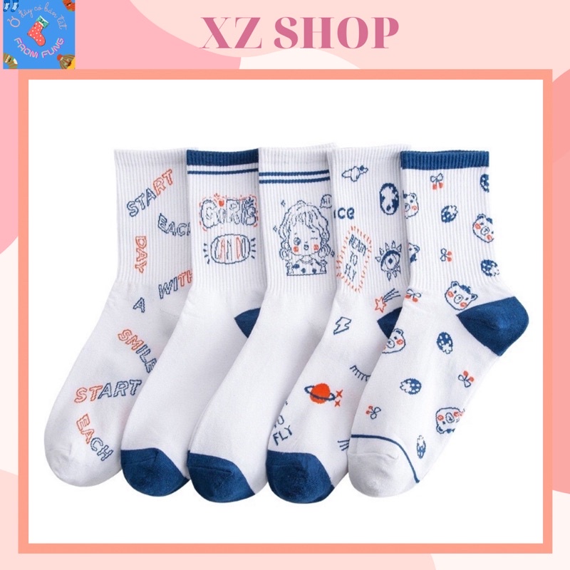 Tất cổ cao🧦FREESHIP🧦 Vớ nam nữ cao cấp khử mùi - Vớ cao cấp họa tiết hoạt hình đáng yêu độc đáo