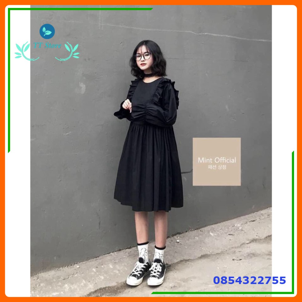 (mới) LOLI DRESS - VÁY BABYDOLL BÈO DÀI TAY TIỂU THƯ THƯ VIỀN DÂY NƠ MẶC 2 KIỂU TRƯỚC SAU - VÁY ĐẦM NỮ PHỐI BÈO BO GẤU T