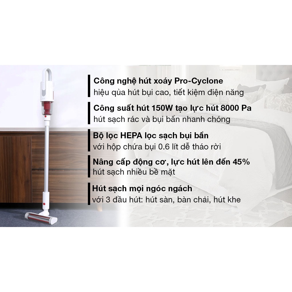 Máy Hút Bụi Không Dây Cầm Tay Deerma VC20 Plus Thiết Kế Nhỏ Gọn Tiện Lợi Trang Bị Ba Đầu Hút Khác Nhau