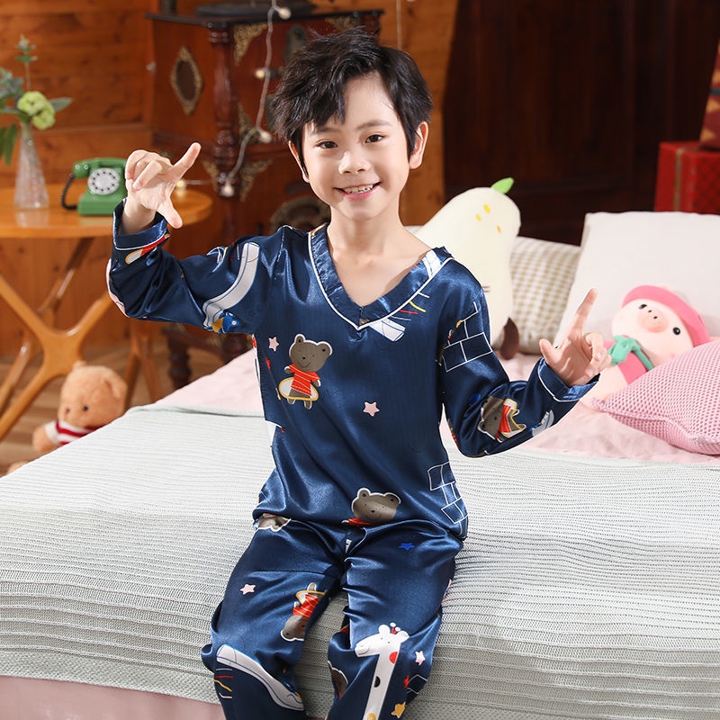 Đồ ngủ trẻ em của phụ nữ mỏng ngắn tay phù hợp với cô gái công chúa gió băng lụa quần áo ở nhà bé trai điều hòa nhiệt độ