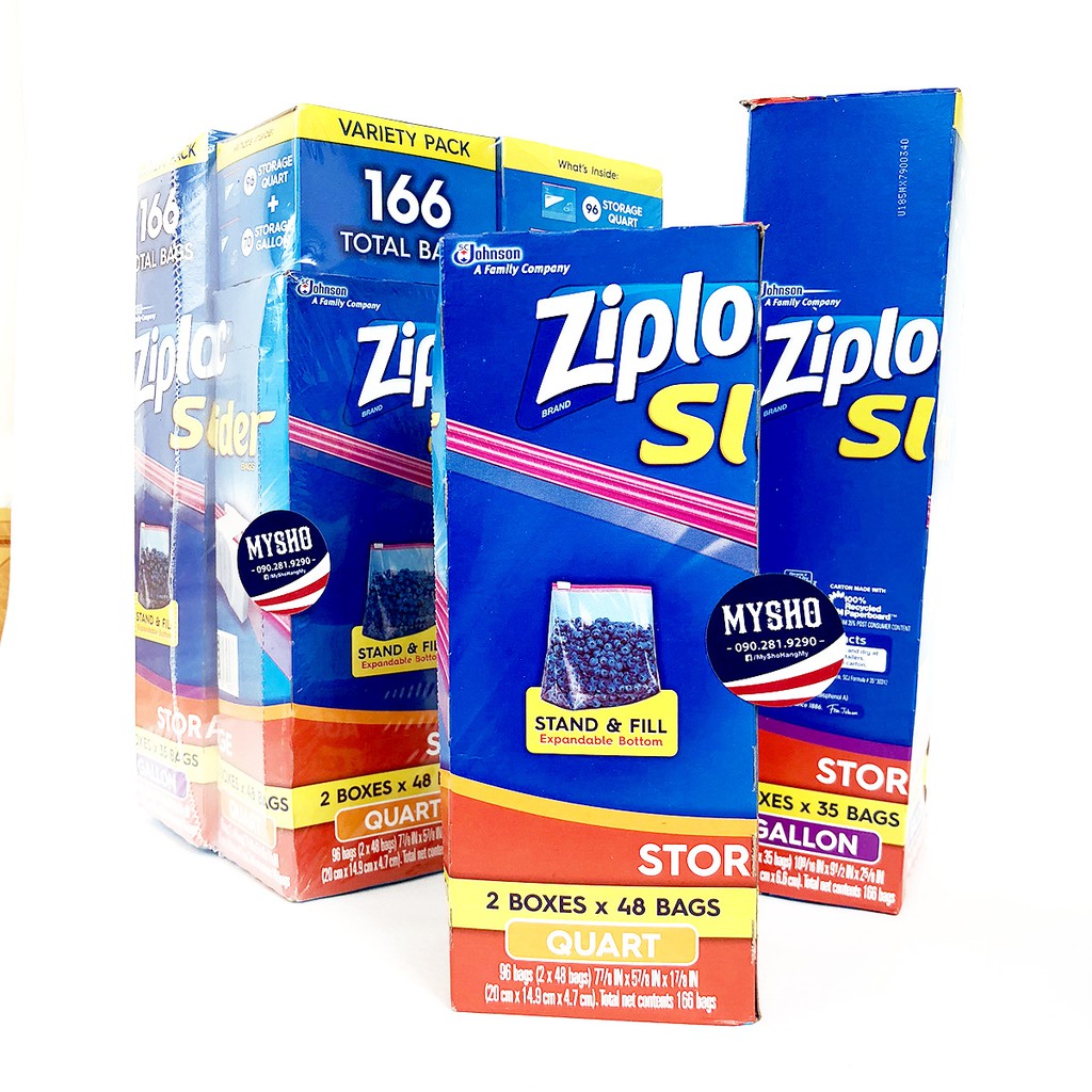 (1 lốc 4 hộp , có bán lẻ) Bộ túi đựng thực phẩm Ziploc Slider (Có khoá kéo tiện dụng)