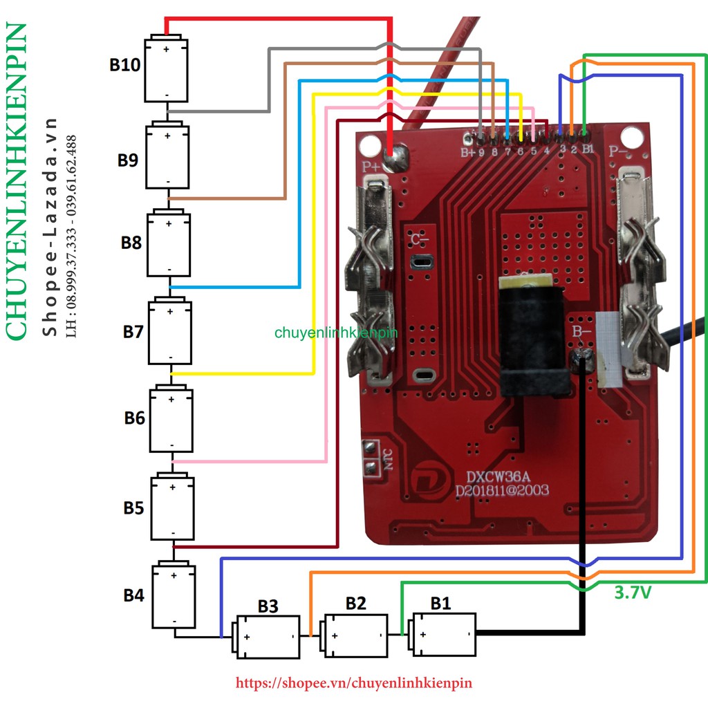 Mạch 10s-36V 60A Makita, bảo vệ pin Li-ion, ( dùng cho máy khoan, bắt vít TQ...) ( BL64_140 )